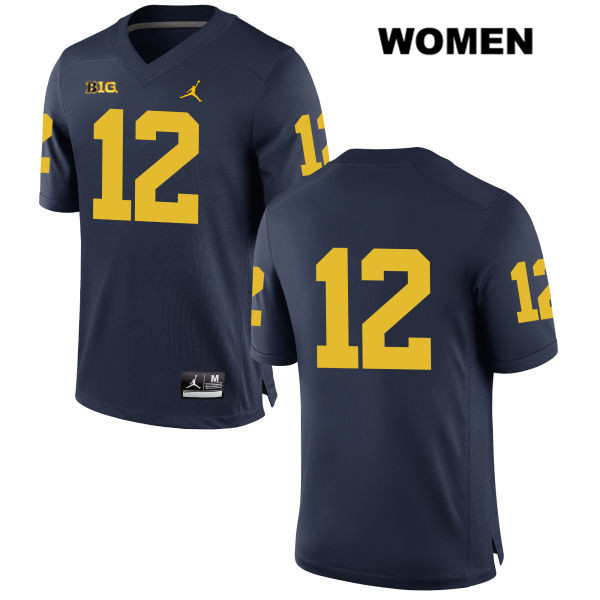 Women's NCAA Michigan Wolverines Chris Evans #12 No Name Navy Jordan Brand Authentic Stitched Football College Jersey VA25D34RE
